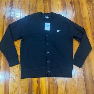 Nike Club Fairway Cardigan Sweater Cotton Black Men's Size Medium FZ9113-010 NEW